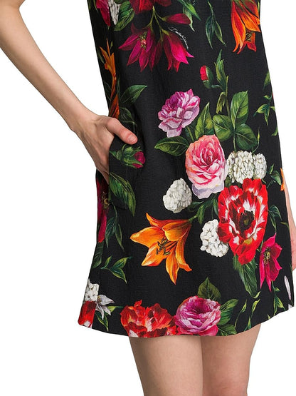 Dolce&Gabbana, Rafia Fiori Floral Minidress, 36 (0), Black Print Flower