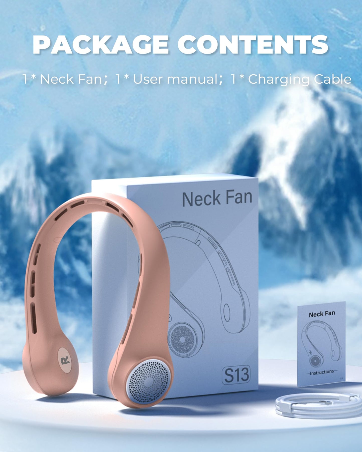 Hssio Portable Neck Fan with 4000mAh Rechargeable Battery & LED Display, Personal Cooler for Women/Men, 3-Speed Bladeless 360° Cooling Fans, Stylish Gift for Gym/Travel/Office, Pink