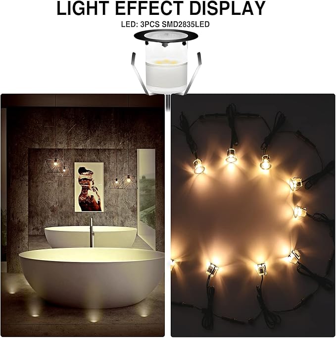 Recessed LED Deck Lighting Kits 12V Low Voltage Warm White Waterproof IP67,Led In Ground Lighting for Steps,Stair,Patio,Floor,Pool Deck,Kitchen,Outdoor Black Border LED Landscape Lighting(20pcs)