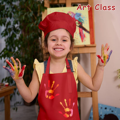 IAGBIBUI Kids Apron and Chef Hat Set, 16 Pieces Boys Girls Christmas Kids Apron with 2 Pockets Adjustable for Cooking Classroom Baking Painting, 6-13 Years(Red, Green)