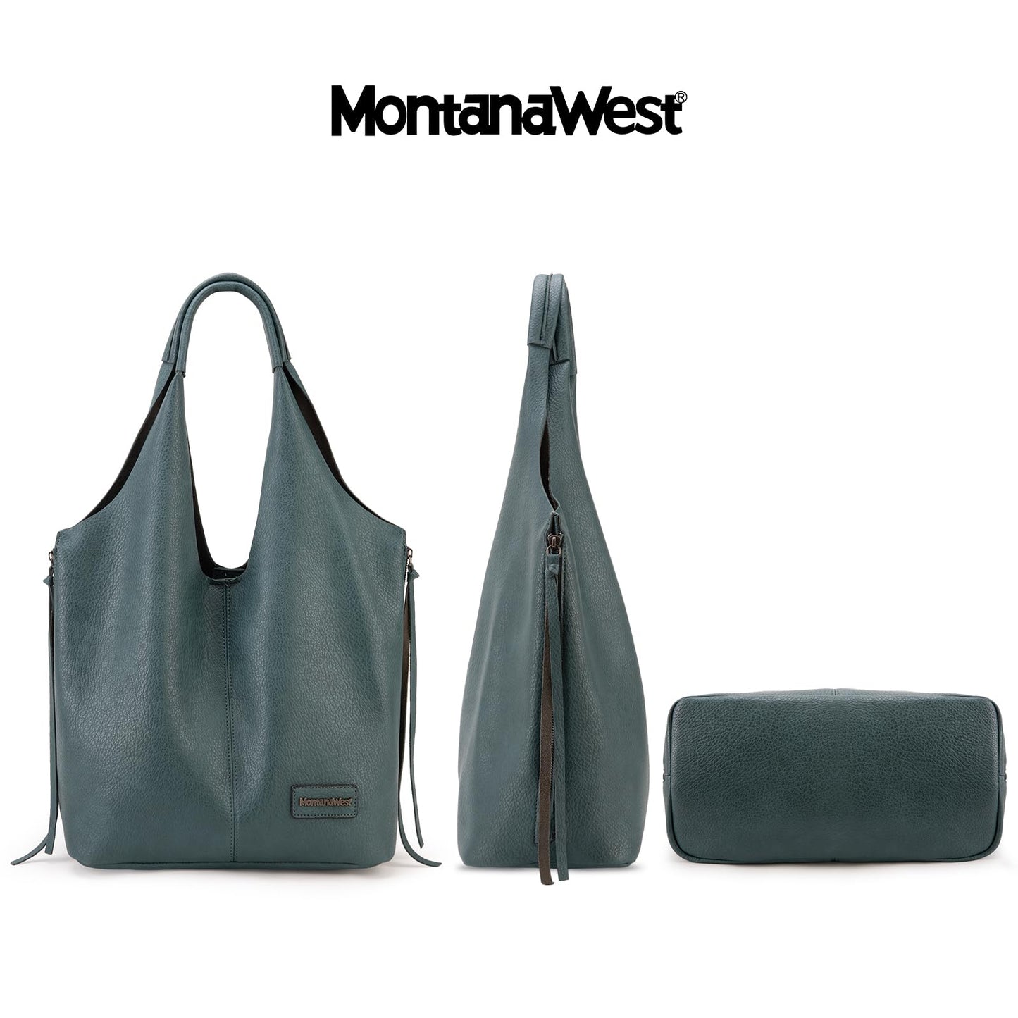 Montana West Purses and Handbags Slouchy Hobo Bags for Women Tassel Zipper Shoulder Top Handle Tote Vegan Leather MWC2-195GN