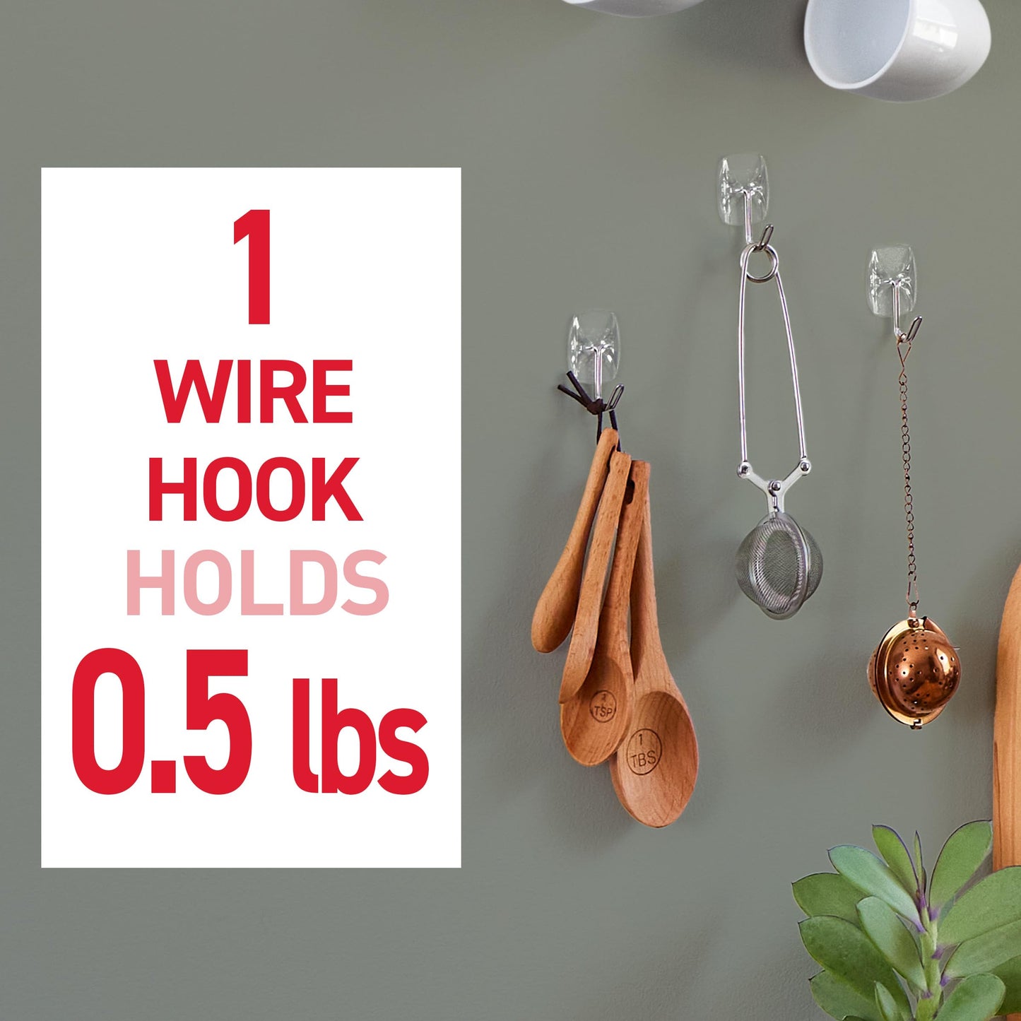 Command Small Clear Wire Toggle Hooks, 10 Wall Hooks and 12 Command Strips, Damage-Free Hanging with Adhesive, Great for Hanging Christmas Decorations, Holds up to 0.5 lb