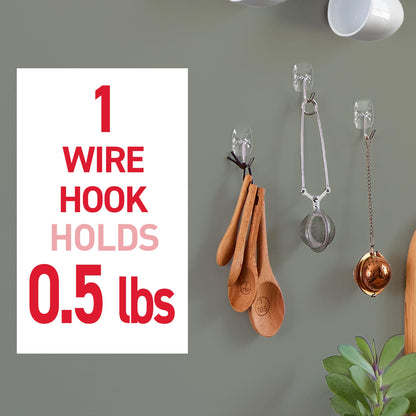 Command Small Clear Wire Toggle Hooks, 10 Wall Hooks and 12 Command Strips, Damage-Free Hanging with Adhesive, Great for Hanging Christmas Decorations, Holds up to 0.5 lb