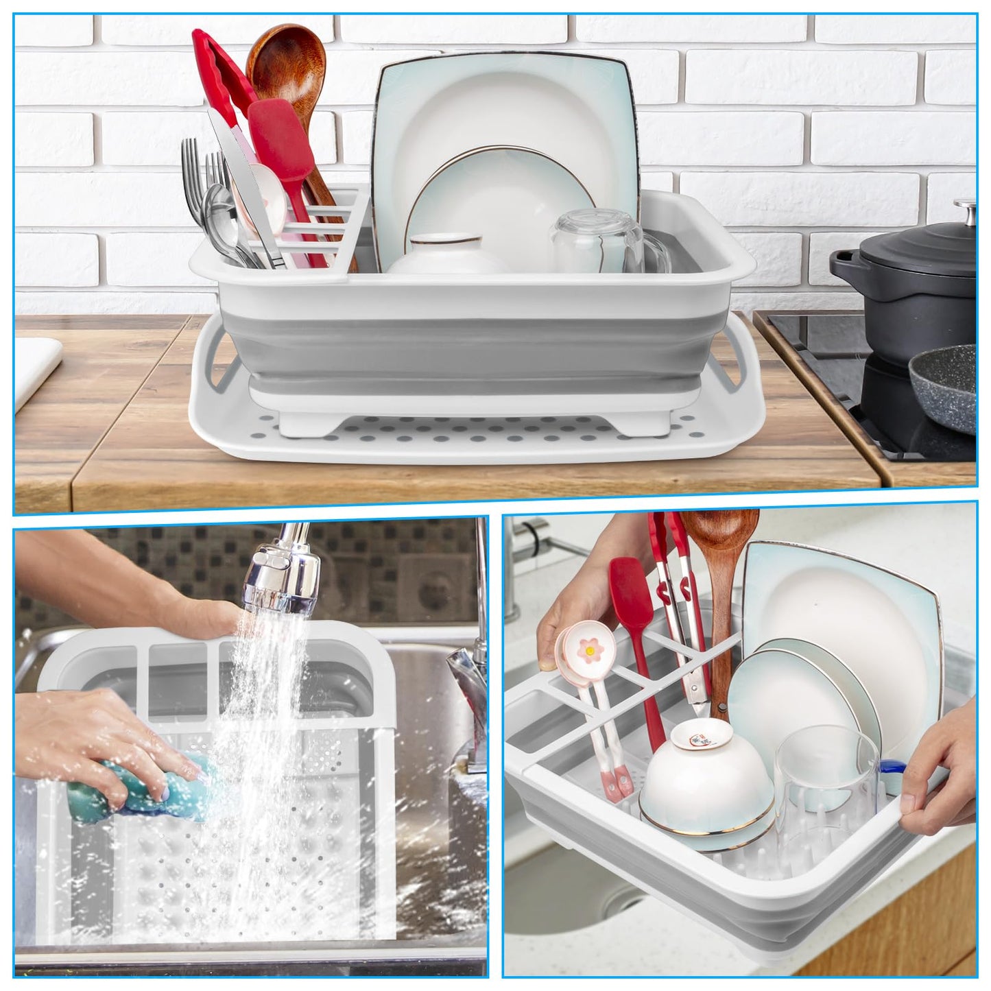 Collapsible Dish Drying Rack Portable Dish Drainers for Kitchen Counter with Drainboard, Kitchen Sink Organizer Basket RV Accessories Camper Storage and Organization Dish Rack Over Sink Drying Rack