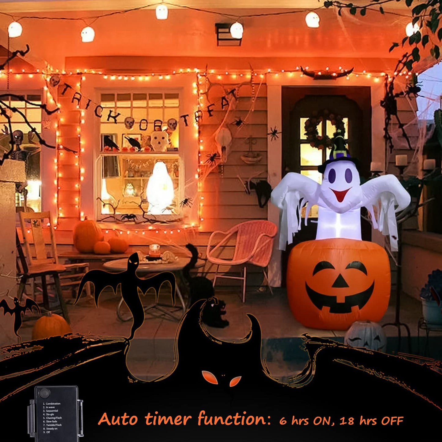Orange LED Outdoor Halloween Lights, Halloween Decorations, 39 FT 100 LED Mini Lights with 8 Lighting Modes,Connectable String Light Plug in for Garden Patio Party Haunted House Ghost Holiday Decor