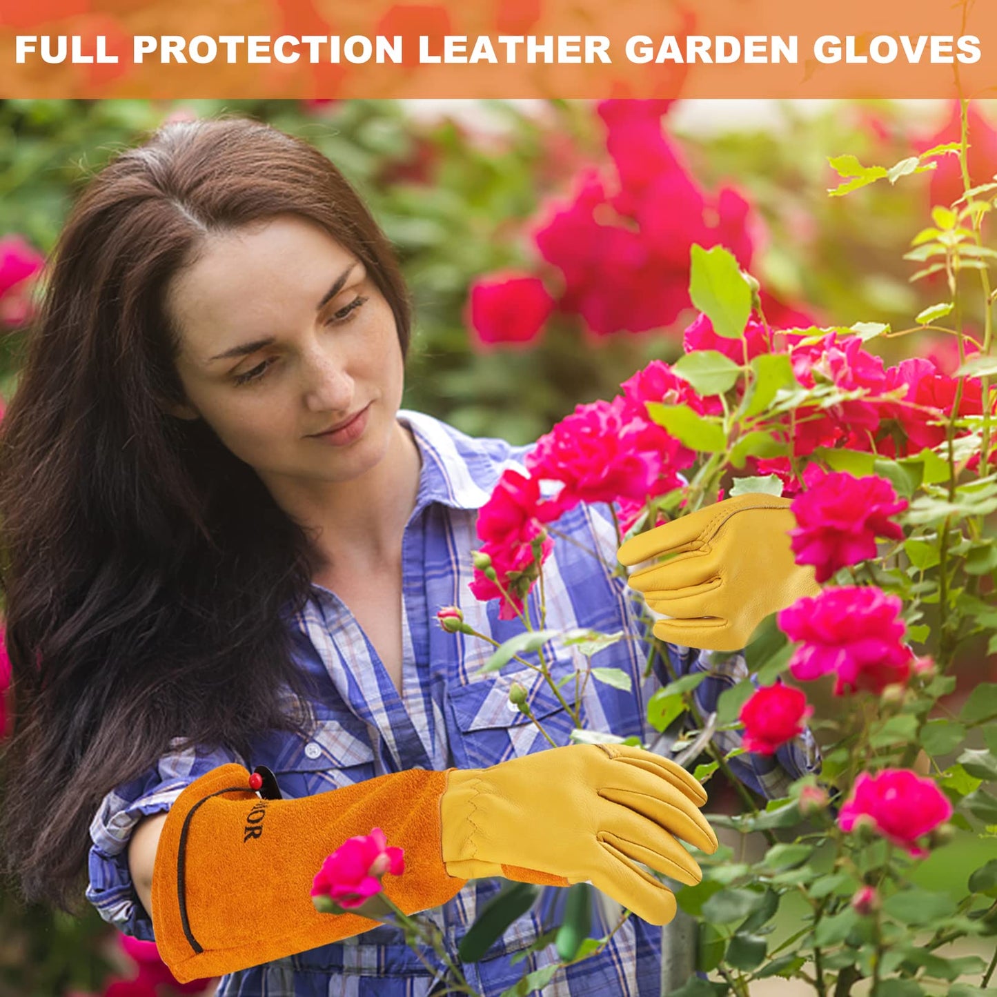 SLARMOR leather Gardening Gloves for Women/Men - Thorn Proof Cowhide Leather Rose/Blackberry Pruning Heavy Duty Garden Gloves Thick Palm Gauntlet Garden Work Gloves with Forearm Protection