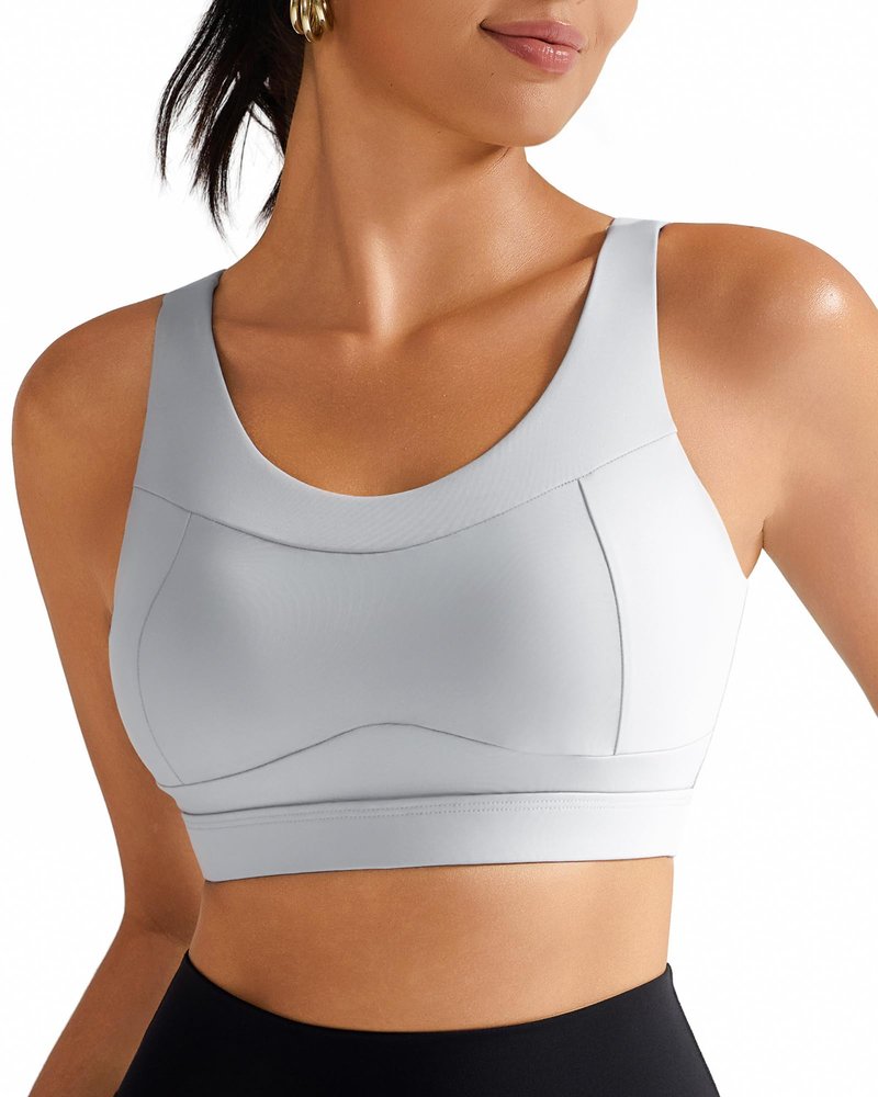 RUNNING GIRL High Impact Sports Bras for Women,Racerback Running Bra Workout Crop Tank Tops Longline Sports Bra Push up(WX2667 Ice Grey M)