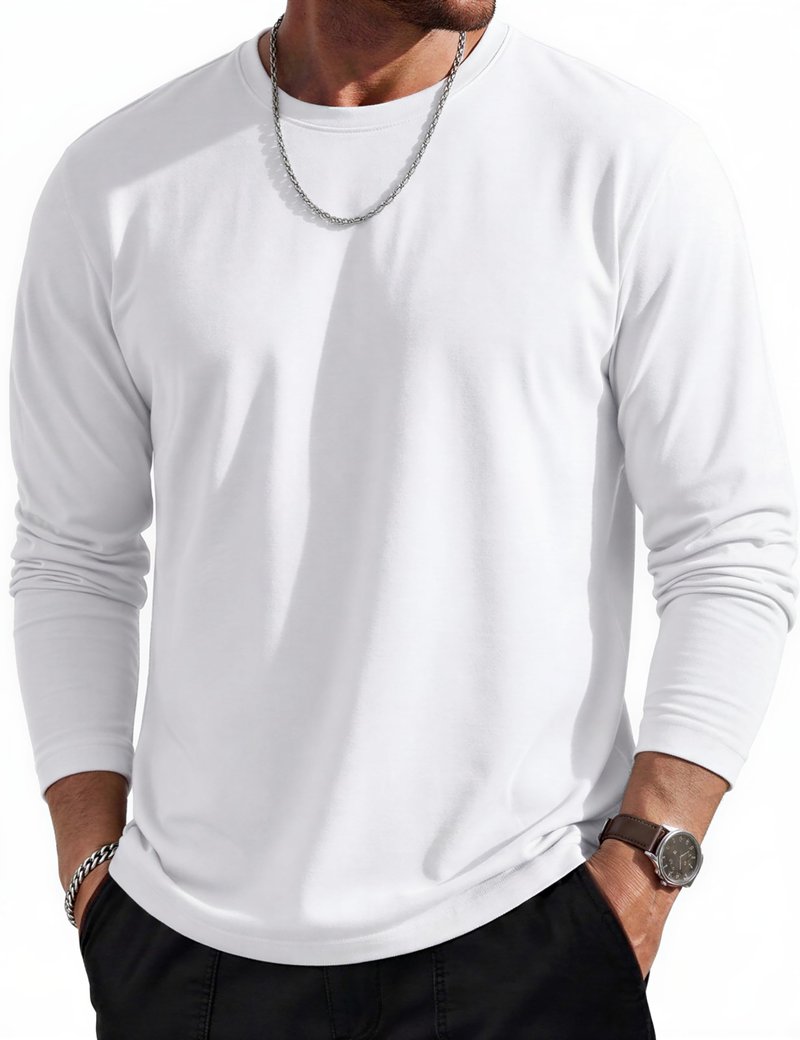 MAGCOMSEN Long Sleeve Shirts for Men Classic Basic Casual Winter Polyester Regular Fitted Long Sleeve Shirt White