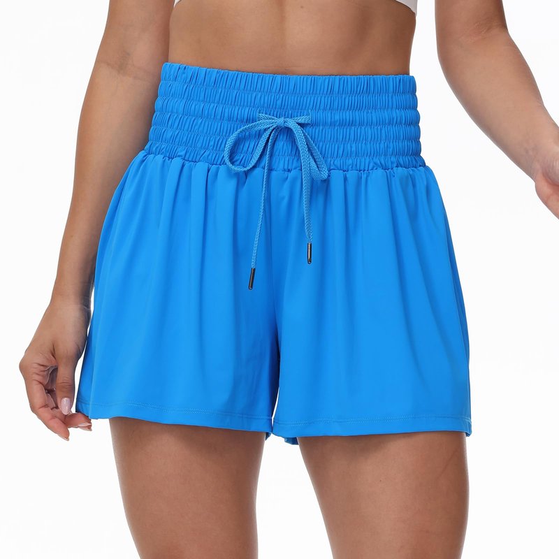 Flowy Athletic Shorts for Women Workout Running Gym Yoga Sport Short Pants Sweat Tennis Skirt Skort High Waisted with Pockets Biker Spandex Cute Comfy Lounge Trendy Clothes Casual Summer Blue M