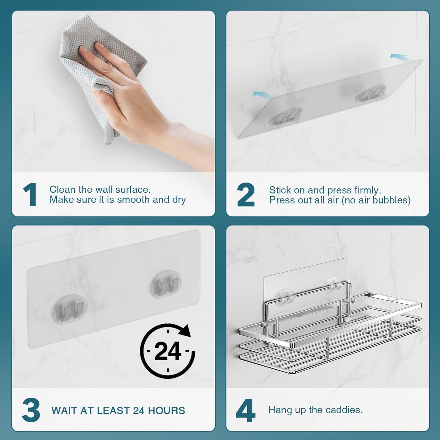 Saffruff Shower Caddy 2Pack No-Drilling Organiser Bathroom Caddy with Adhesive Silver 11.8 x 4.3”