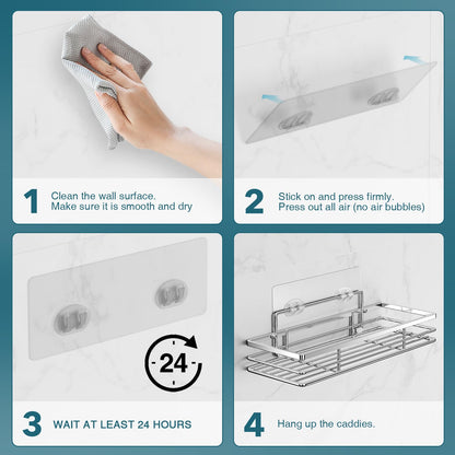 Saffruff Shower Caddy 2Pack No-Drilling Organiser Bathroom Caddy with Adhesive Silver 11.8 x 4.3”