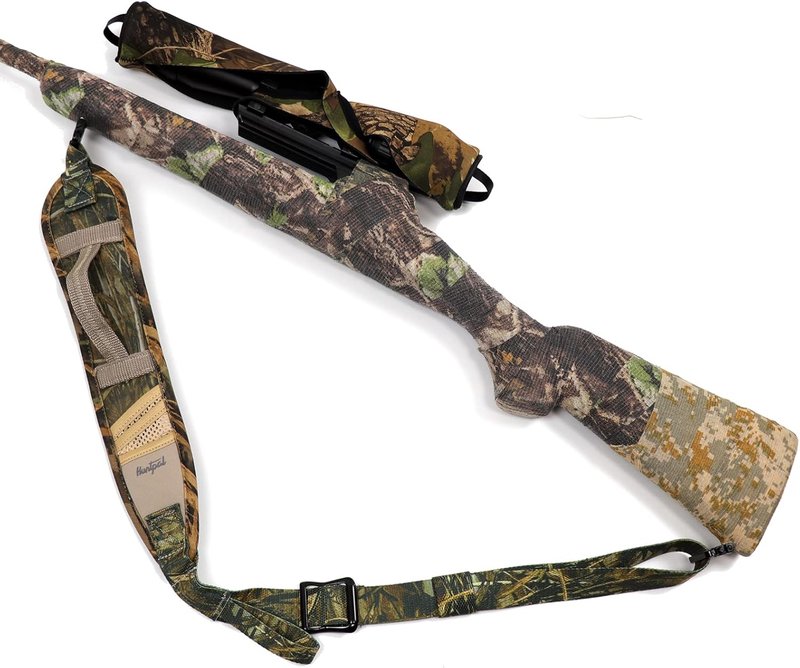 HUNTPAL Camo Gun Sling - 2 Point Shotgun Rifle Strap with Quick-Grab Handle & 3 Pockets | Durable Nylon Webbing