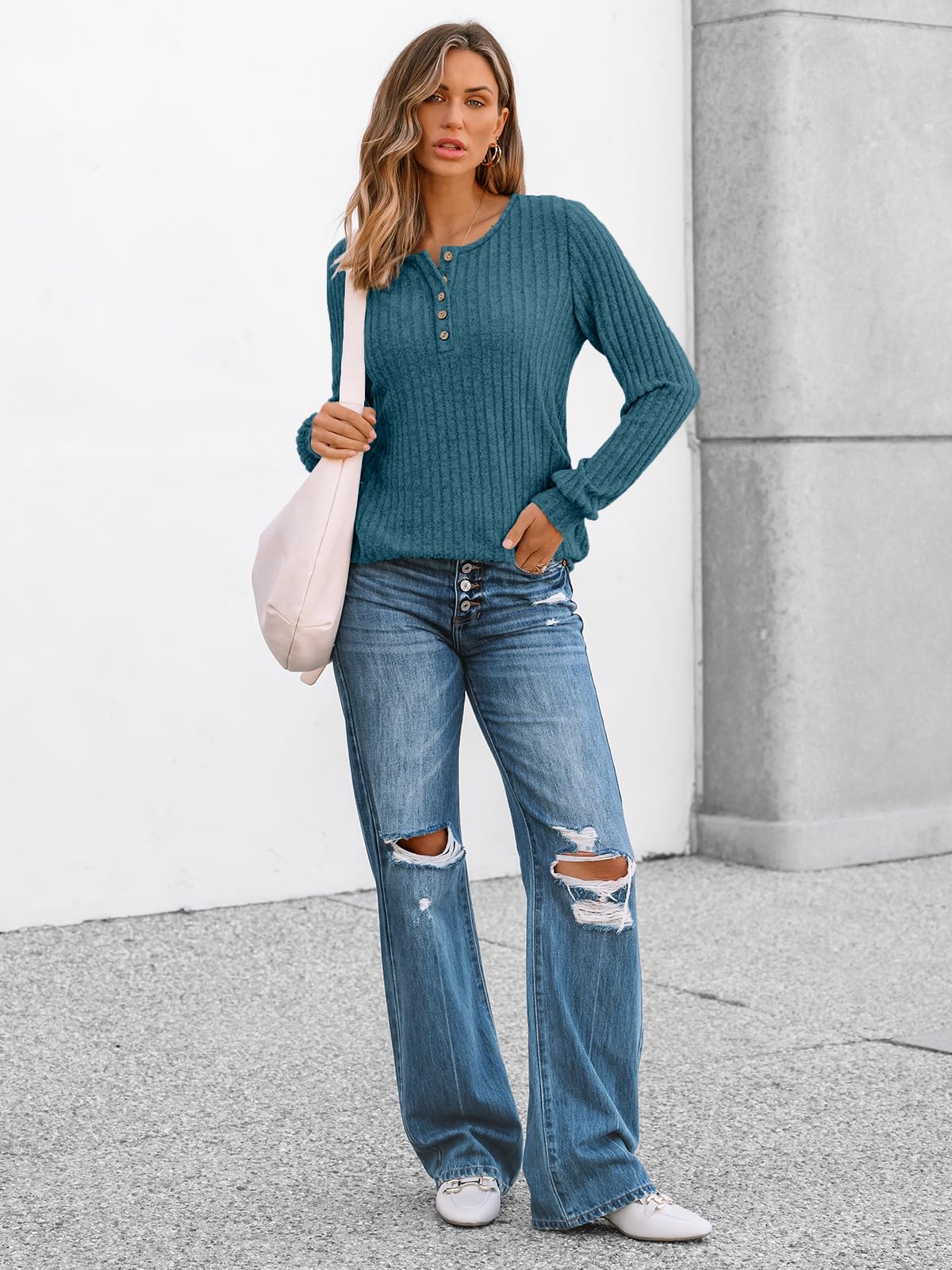 AUTOMET Long Sleeve Henley Shirts Women's Business Casual Lightweight Tunic Sweater Tops