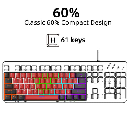 Snpurdiri 60% Compact Size Mechanical Gaming Keyboard - Red Switches | USB-C Wired | UK Compatible US Layout | 16.8M RGB Backlit | Portable for PC & Laptop (Black-Red)