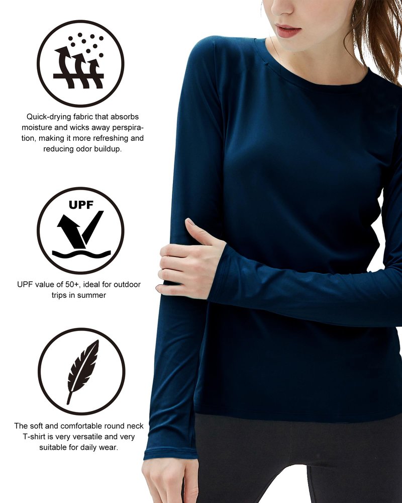 isnowood Women's Sun Protection Long Sleeve Shirts, UPF 50+ UV Rash Guard Swim Shirt, Workout Hiking Running Athletic Tops Daisy Blue