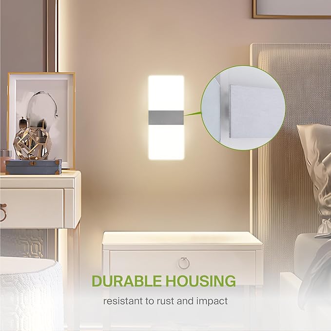 ASD 12 Inch LED Indoor Wall Sconce - Modern Interior 12W 2700K-5000K Adjustable Dimmable Wall Mounted Light Fixtures, Acrylic Glass Wall Lights for Stairway, Hallway - UL, Brushed Nickel