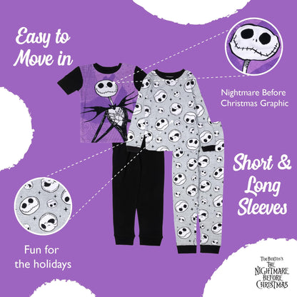 Disney Boys' 4-Piece Snug-fit Cotton Pajama Set, Soft & Cute for Kids, NBC Fun Stars