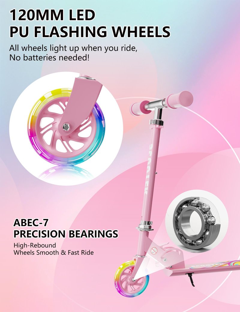 Scooter for Kids Ages 3+, 2 Wheels Kids Kick Scooter with Led Light Up & 3 Levels Adjustable, Lightweight Foldable for Boys&Girls