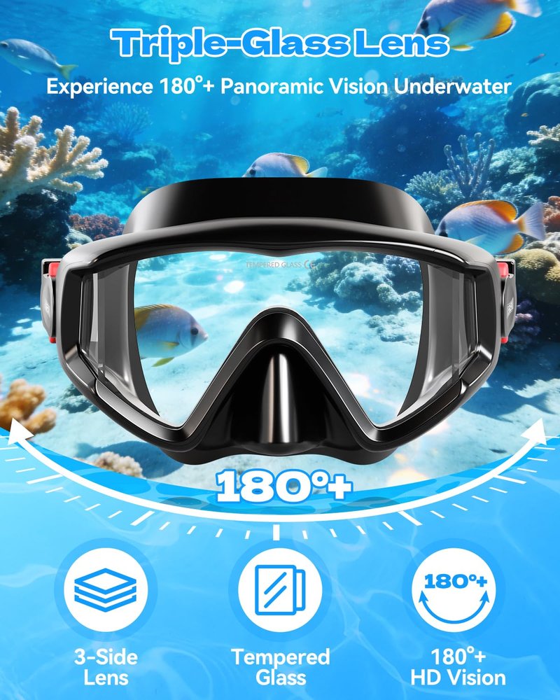 Aegend Snorkel Diving Mask for Adult Men Women – Diving Goggles Anti-Fog Tempered Glass Lens | for Adult Snorkeling, Swimming & Diving Gear (Black & White-2 Pack)