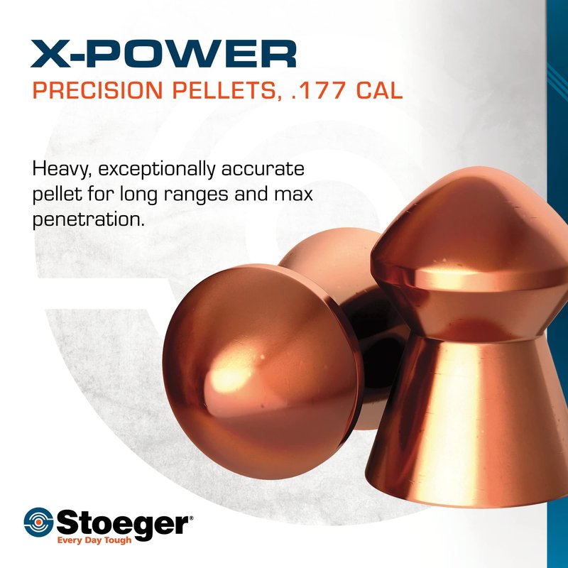 Stoeger X-Power Maximum Penetration Copper Coated Lead Dome Point Pellets, .177 Caliber, 500 Pack