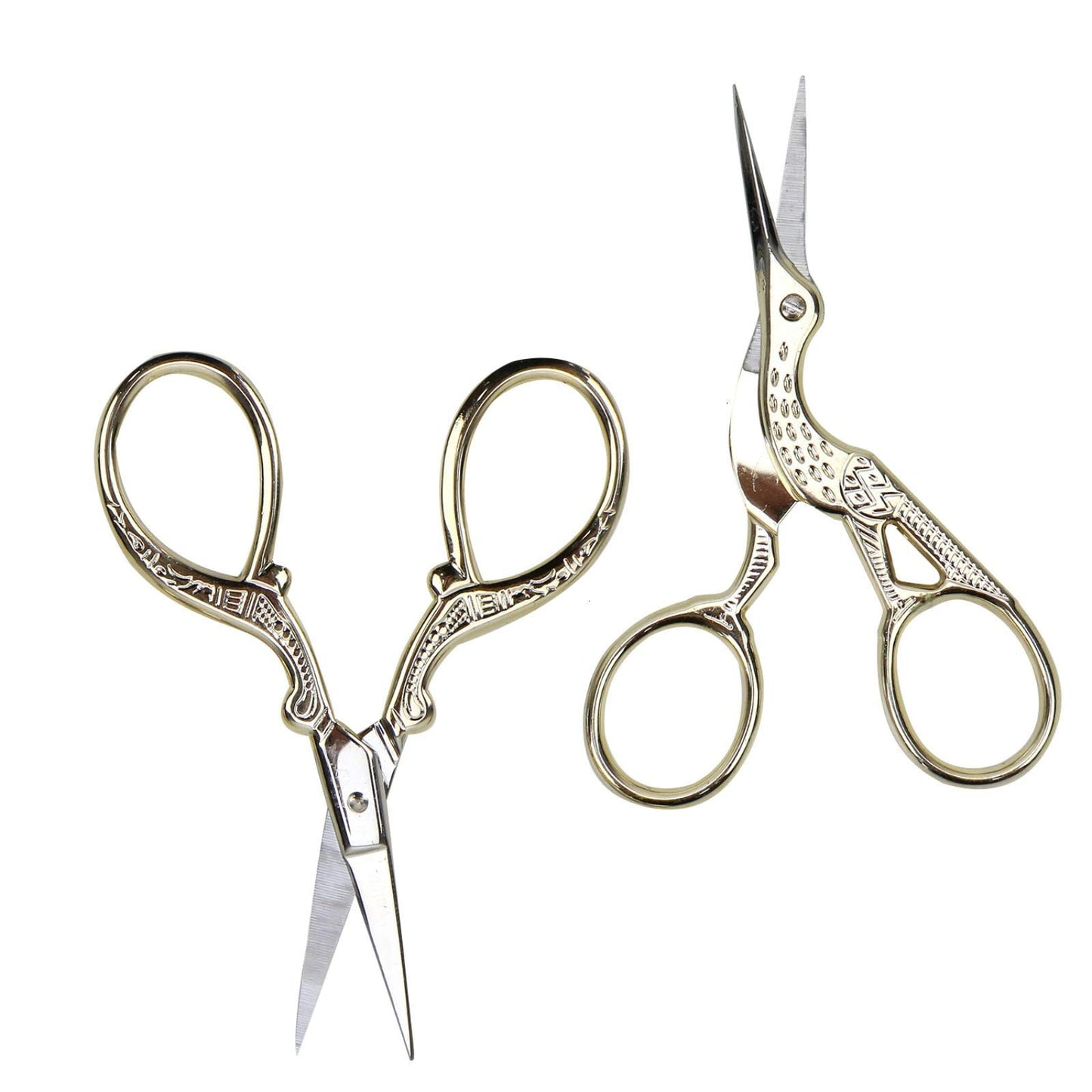 AQUEENLY Embroidery Scissors, Stainless Steel Sharp Stork Scissors for Sewing Crafting, Art Work, Threading, Needlework - DIY Tools Dressmaker Small Shears - 2 Pcs (3.6 Inches, Gold)
