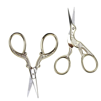 AQUEENLY Embroidery Scissors, Stainless Steel Sharp Stork Scissors for Sewing Crafting, Art Work, Threading, Needlework - DIY Tools Dressmaker Small Shears - 2 Pcs (3.6 Inches, Gold)