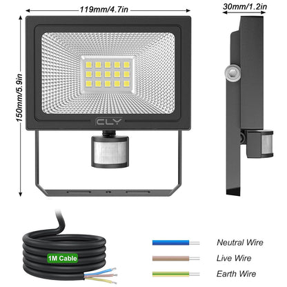 CLY 2 Pack Security Lights Outdoor with Motion Sensor, 15W 1200LM LED Floodlight with Remote Control IP66 Waterproof PIR Sensor Lights 6500K LED Outdoor Lights for Garden, Backyard, Garage, Doorways