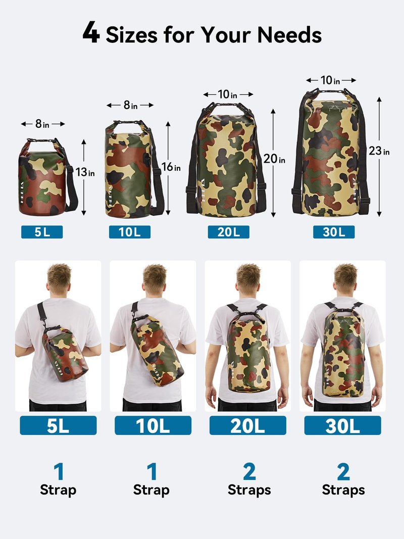 HEETA Waterproof Dry Bag for Women Men, Roll Top Lightweight Dry Storage Bag Backpack with Emergency Whistle for Travel, Kayaking, Boating, Camping, Beach, Cruise Ship Essentials (New Camouflage, 10L)
