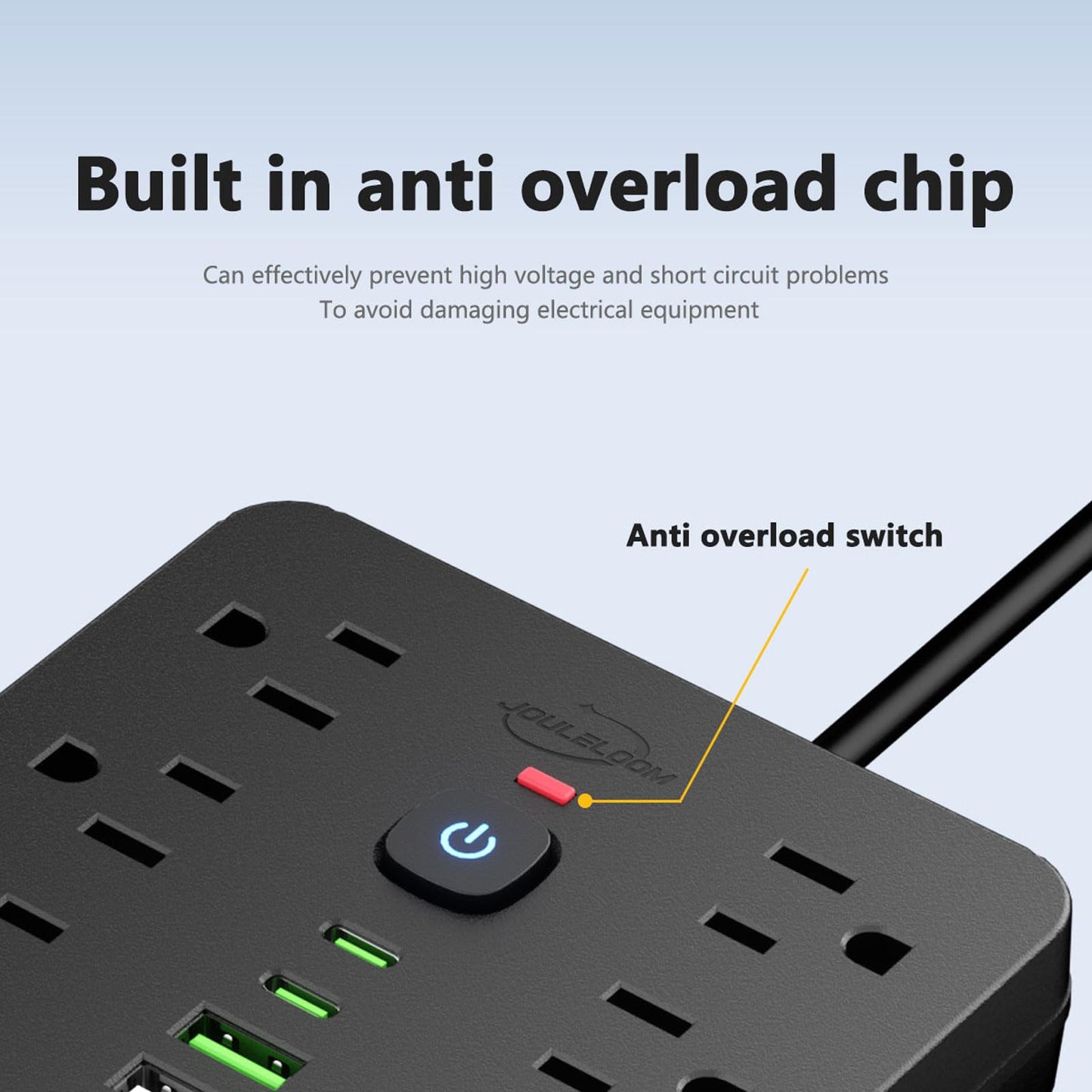 JouleLoom 6 FT Flat Plug Surge Protector Power Strip,11 Multiple AC Outlets with 6 USB Ports (2 USB C), 6 Feet Extension Cord, 1250W/10A, One Touch Switch Button, 17 in 1 Compact powerstrip