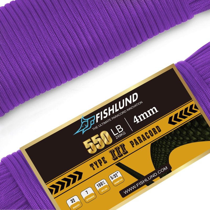 Paracord 550 lb - Durable 7 Strand Nylon Rope for Camping & Survival | 50ft, 4mm, Purple