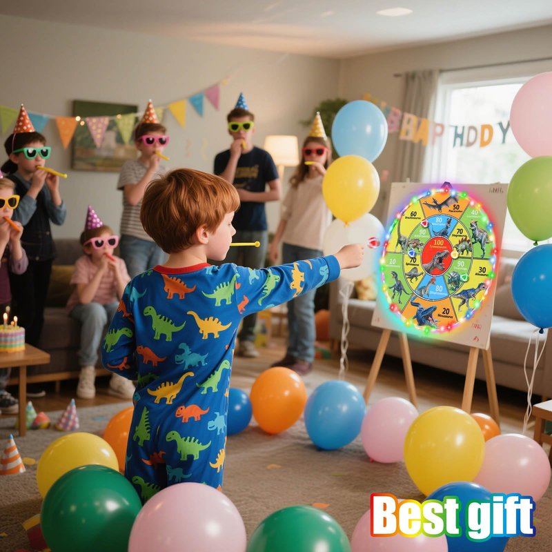 30 Inch LED Dart Board Kids Game,12PCS Sticky Balls,Indoor/Outdoor Sports Carnival Games Yard Party, Suitable for 3 4 5 6 7 8 9 10 Years Old Boys and Girls Birthday Gifts Dinosaur Toys
