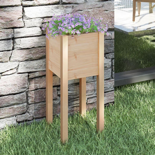 Large Outdoor Planter Box for Plants and Flowers, Solid Pine Wood Garden Planter 12.2x12.2x27.6 Inches, Rustic Square Raised Bed for Patio Balcony Terrace, Durable Natural Wood Finish, Easy Assembly