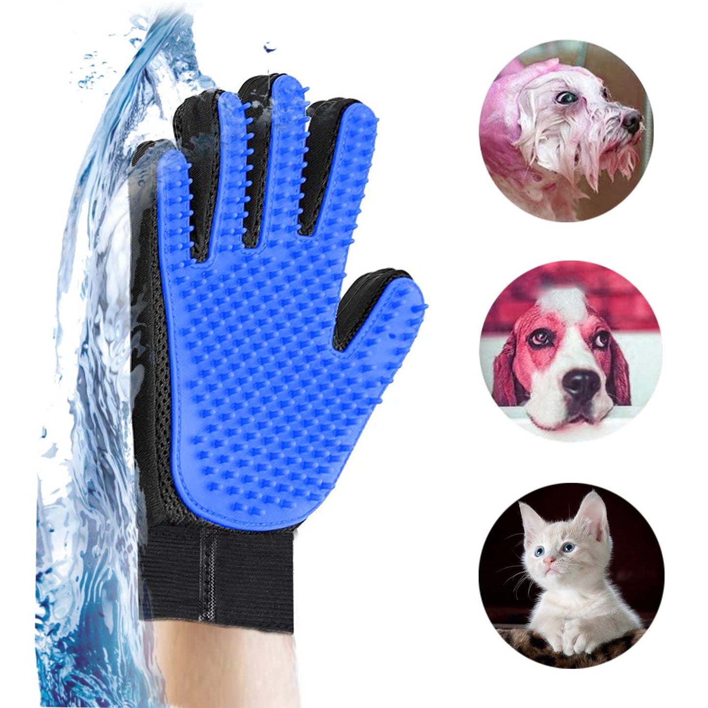 Generic Pet Grooming Glove, Blue - Perfect for Dog, Cat, Rabbit with fur (short and long), Multi-role Bathing, Massaging, Grooming, Shedding, Brush Glove
