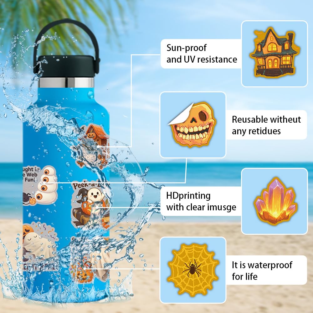 200 PCS Halloween Stickers, Pumpkin Sticker, Non-Repeating Vinyl Waterproof Holiday Party Stickers for Kids & Adults, Halloween Party Favors, Trick or Treat Crafts & Gifts