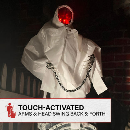 Haunted Hill Farm 4.2-Ft Animated Spectre on Tomb, Halloween Accessory, Scary Horror Movie Party Decoration, Creepy Ghost Prop, Spooky Occult Indoor Décor with Touch-Activated Lights & Sound
