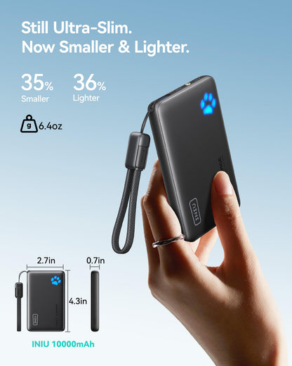 INIU Portable Charger, Ultra Slim 10000mAh 45W PD Power Bank, USB C in&Out Fast Charging Battery Pack, Travel Essential Phone Powerbank Compatible with iPhone 17 16 15 Samsung S22 S21 Google iPad etc