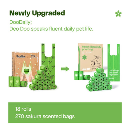 Poo Bags Dogs with Tie Handles Biodegradable Sakura Scented Poop Bags 270 Counts 18 Rolls Leak Proof and Extra Thick Waste Bags Refill Rolls for Cat Litters
