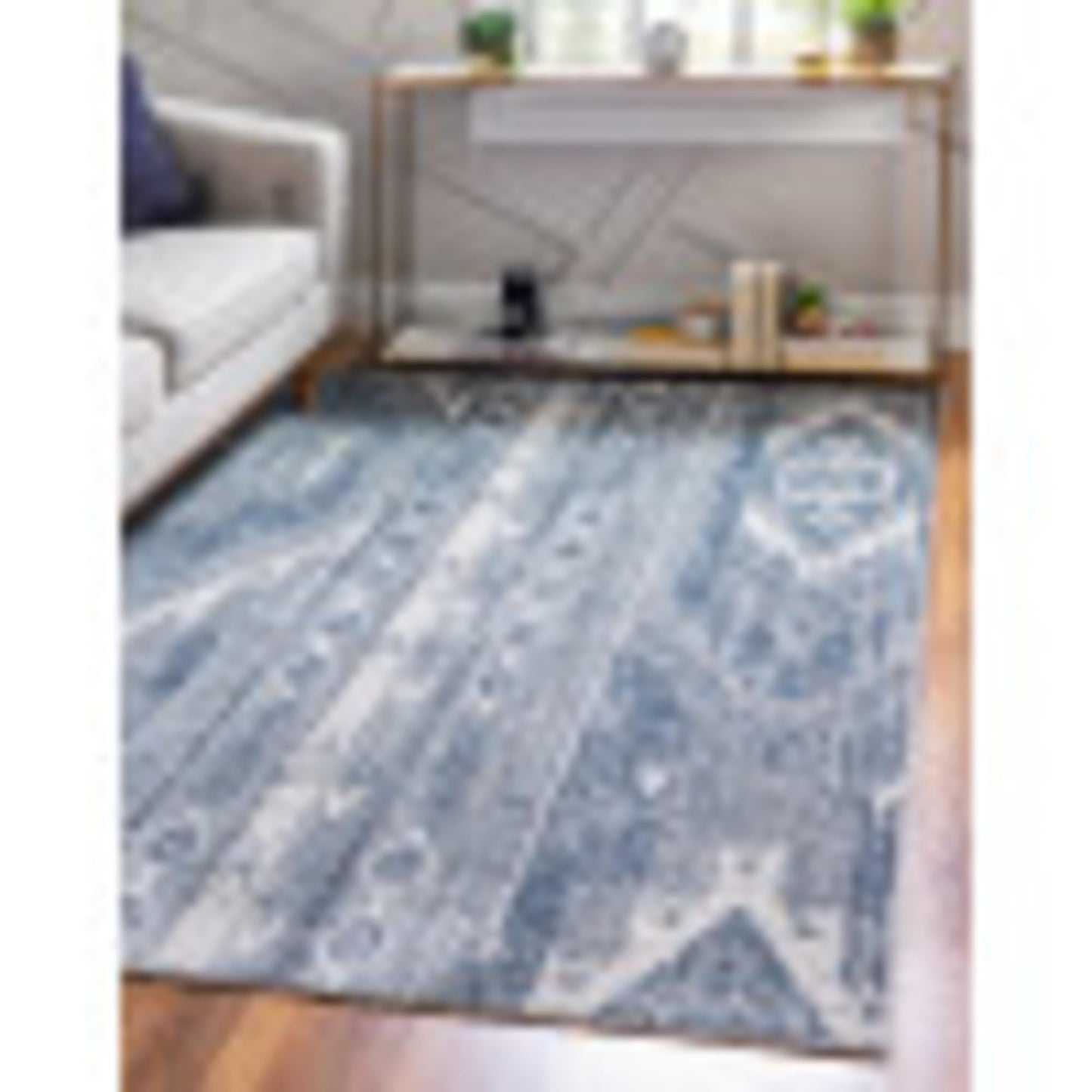 Unique Loom Portland Collection Southwestern Inspired Striped Tone-on-Tone Area Rug (10' 0 x 14' 0 Rectangular, Blue/ Gray)