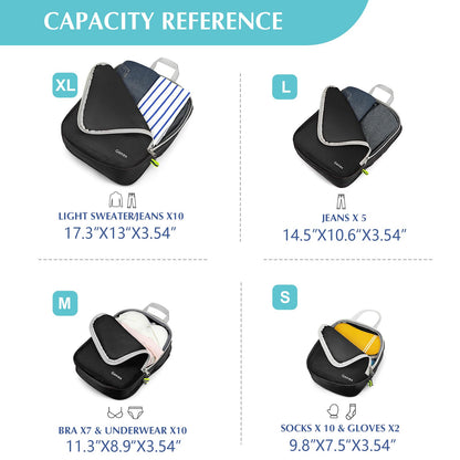 Gonex Compression Packing Cubes, 4pcs Expandable Storage Travel Luggage Bags Organizers(Black)