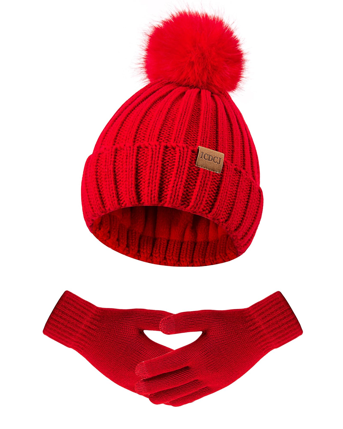 Winter Beanie Hat Gloves Set for Women Fleece Lined PomPom Hat Touchscreen Gloves