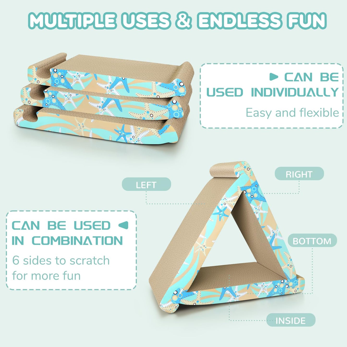 Cat Scratch Pad- 3 in 5 Corrugated Cardboard Cat Scratcher for Indoor Cats, Professional Cat Scratching Board for Adult Cats, Catify Cat Scratcher Pads with Catnip