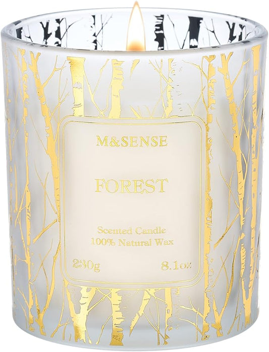 M&SENSE Forest Scented Vegan Soy Candles,8.1oz 42-Hour Slow Burning Time,No Toxin Naturally Scented Candles for Fall Winter Bathtub Aromatherapy Calming Home Fragrance, Thanksgiving Christmas Gifts