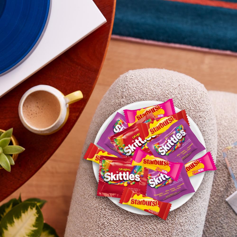 SKITTLES Original, SKITTLE Wild Berry & STARBURST Original and STARBURST FaveRed Fruity Halloween Chewy Candy Fun Size, 20.13 Oz Bulk Bag