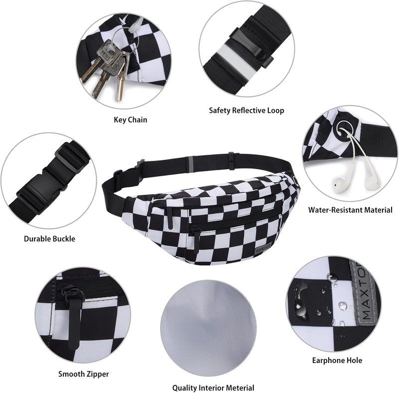 MAXTOP Large Crossbody Fanny Pack - 4-Zipper Pockets for Sports, Travel & Casual Use | Hands-Free Waist Bag for All Phones