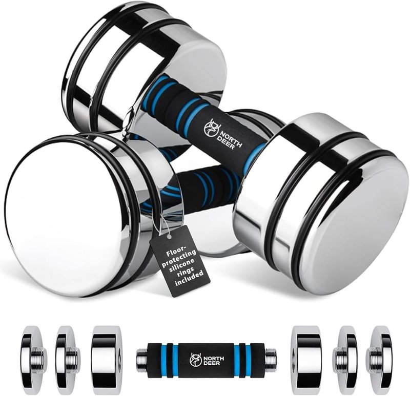 Steel Dumbbells - Ultracompact Adjustable Chrome Weights with Foam Handles | 5lb to 50lb for Home Gym Workout