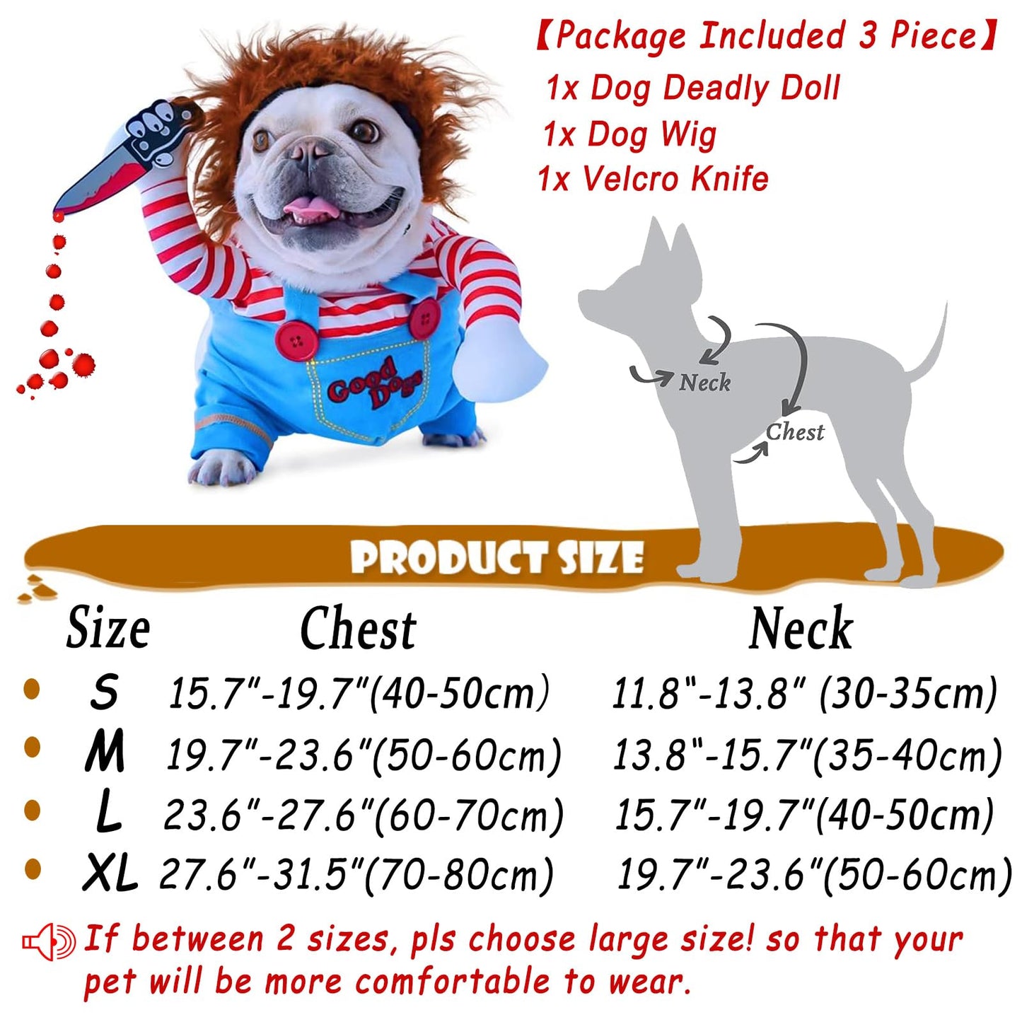 Pet Deadly Doll Chucky Costume, Funny Halloween Cute Dog Clothes Party Cosplay for Small, Medium, Large Dogs, Cats & Puppies, Scary Spooky Kitty Apparel