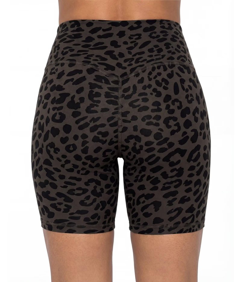 Sunzel 8" Waist Biker Shorts for Women No Front Seam Soft Yoga Workout Gym Bike Shorts Tummy Control Squat Proof Leopard Seal Brown X-Large
