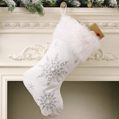 Dehinyen White Christmas Stockings 2 Pack, Family Stockings Christmas 18” Large Christmas Stockings with Plush Faux Fur Cuff (Silver/Gold Snowflake Embroidery) Giant Xmas Stockings Hanging Stockings