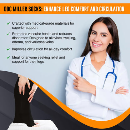 Doc Miller Open Toe Compression Socks for Men & Women, 30-40 mmHg Knee High Support, Toeless Design for Daily Leg Comfort, Breathable Nylon Spandex, 1 Pair
