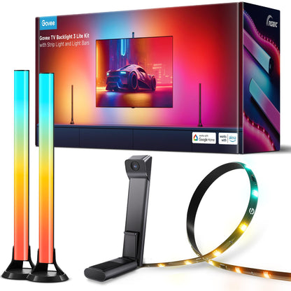 Govee TV Backlight 3 Lite Kit, 11.8ft RGBICW Wi-Fi TV LED Strip Lights for 55-65in TVs with Camera and 15 Inches Smart Light Bars with 4-in-1 Light Beads - Works with Alexa & Google Home